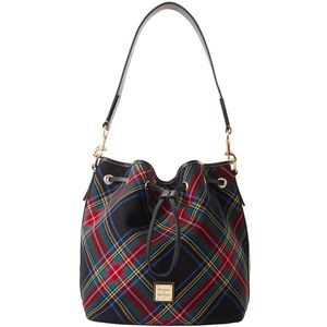 NWT Dooney and Bourke Black Tartan Drawstring Bucket Crossbody Bag